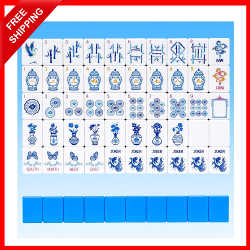 Light Blue American Mahjong Tile Set(1.2″), 160 Engraved Tiles with Mahjong Tile