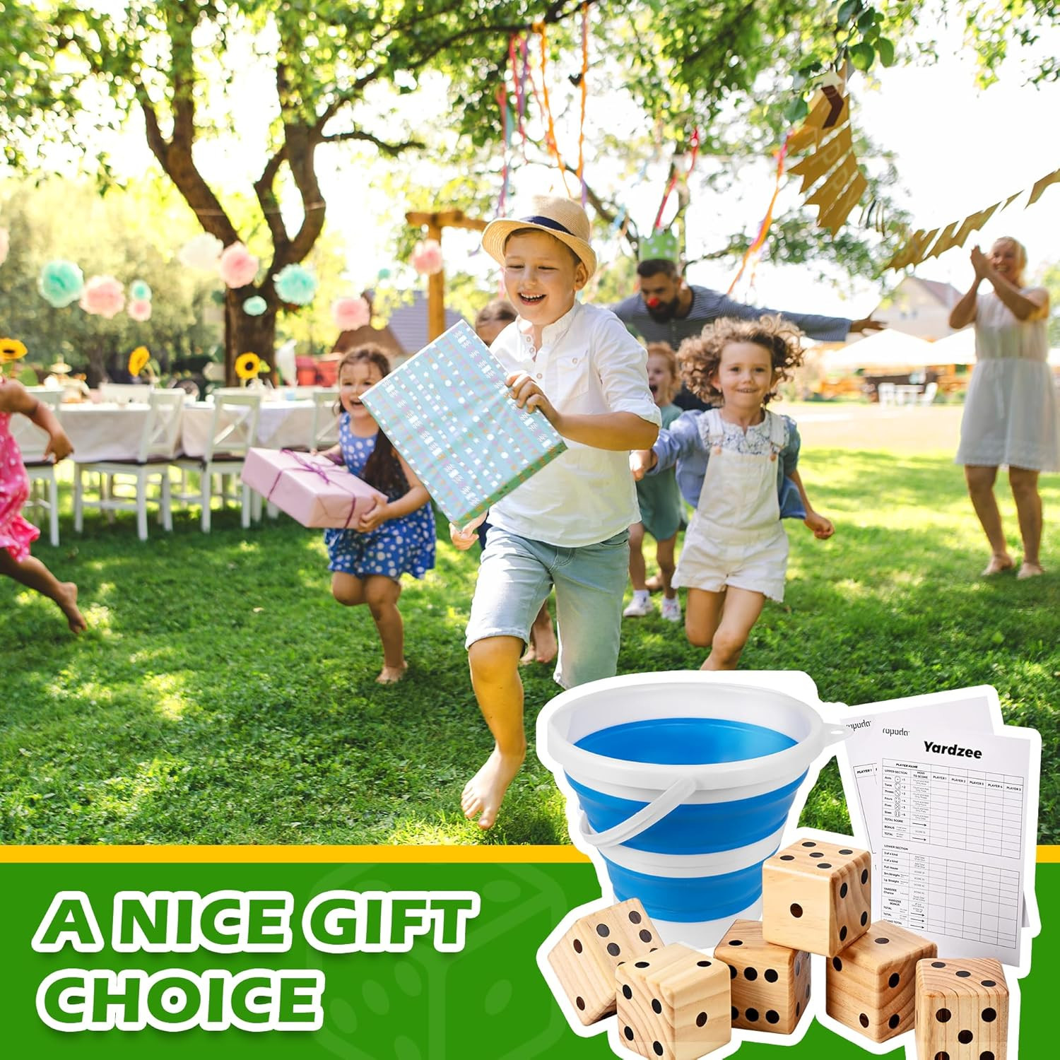 3.5″ Giant Wooden Yard Dice Set for Outdoor Fun, Barbeque, Party Events, Backyar