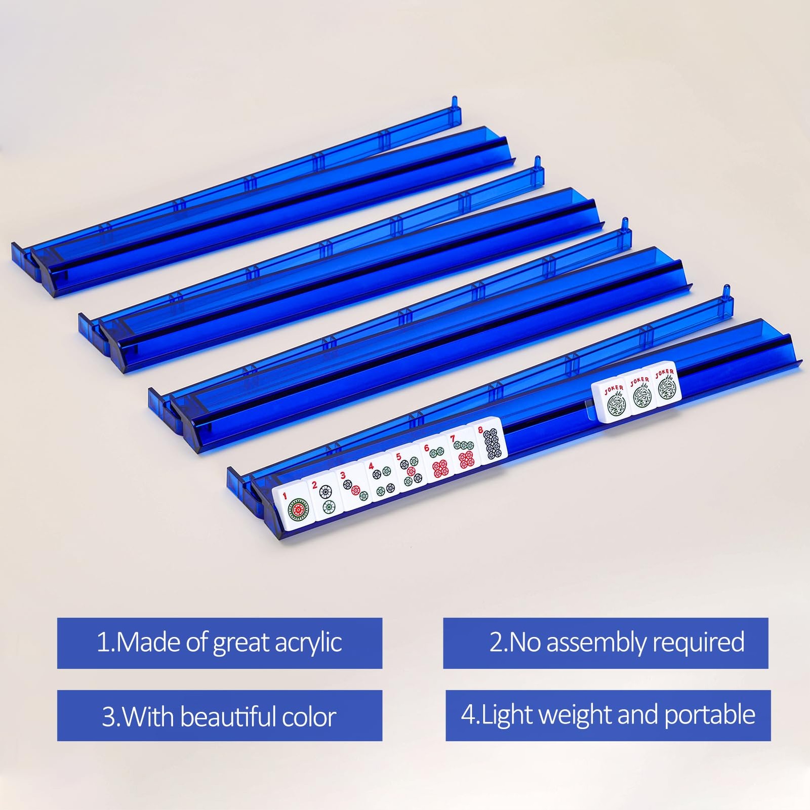 GUSTARIA Mahjong All-in-One Tile Rack & Pusher, Deep Blue Acrylic Mahjong Rac…