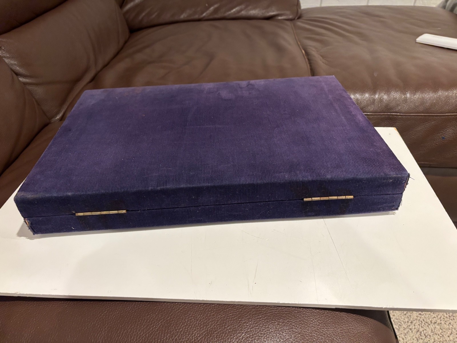Vintage Backgammon Blue Corduroy Case Blue Black Speck + Cream Checkers