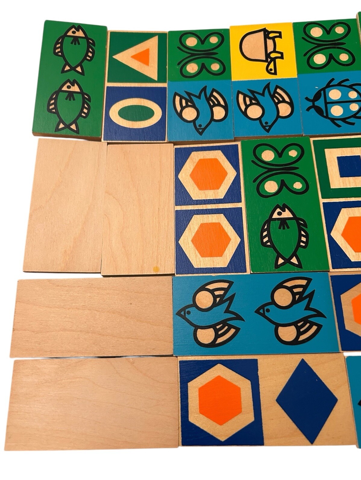 Vtg Creative Playthings 27/28 Wooden Picture Dominoes Original 1970 W/Box D6