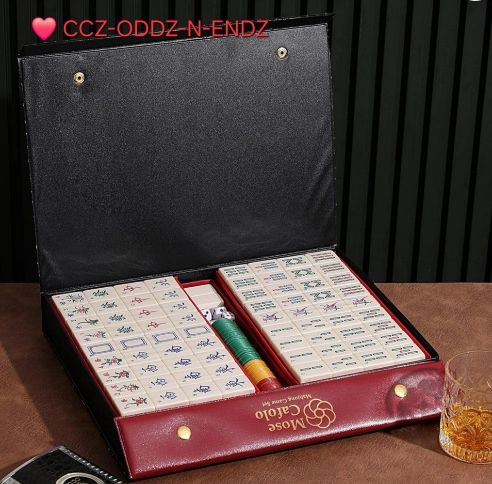 Chinese Mahjong Game Set X-Large 144 1.5″ Ivory/Vintage Colored Tiles w/ Case