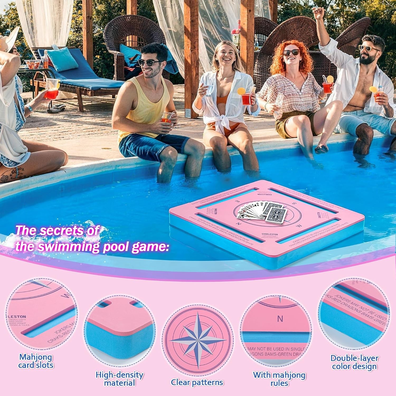 Floating Mahjong Table 19×19 Waterproof EVA Pool Game Surface for Card Games