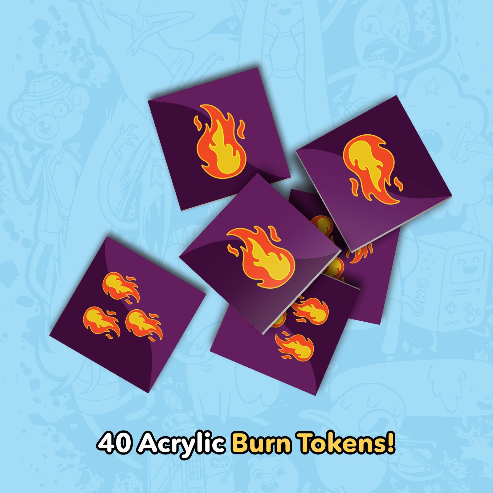 Adventure Time Card Wars: Acrylic Burn, Attack, & Mega HP Tokens & Bag (Kickstar