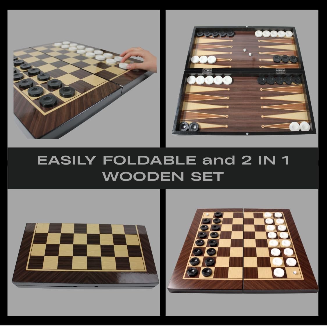 Turkish Walnut Handmade Backgammon Checkers Set 19 Inch Premium Quality
