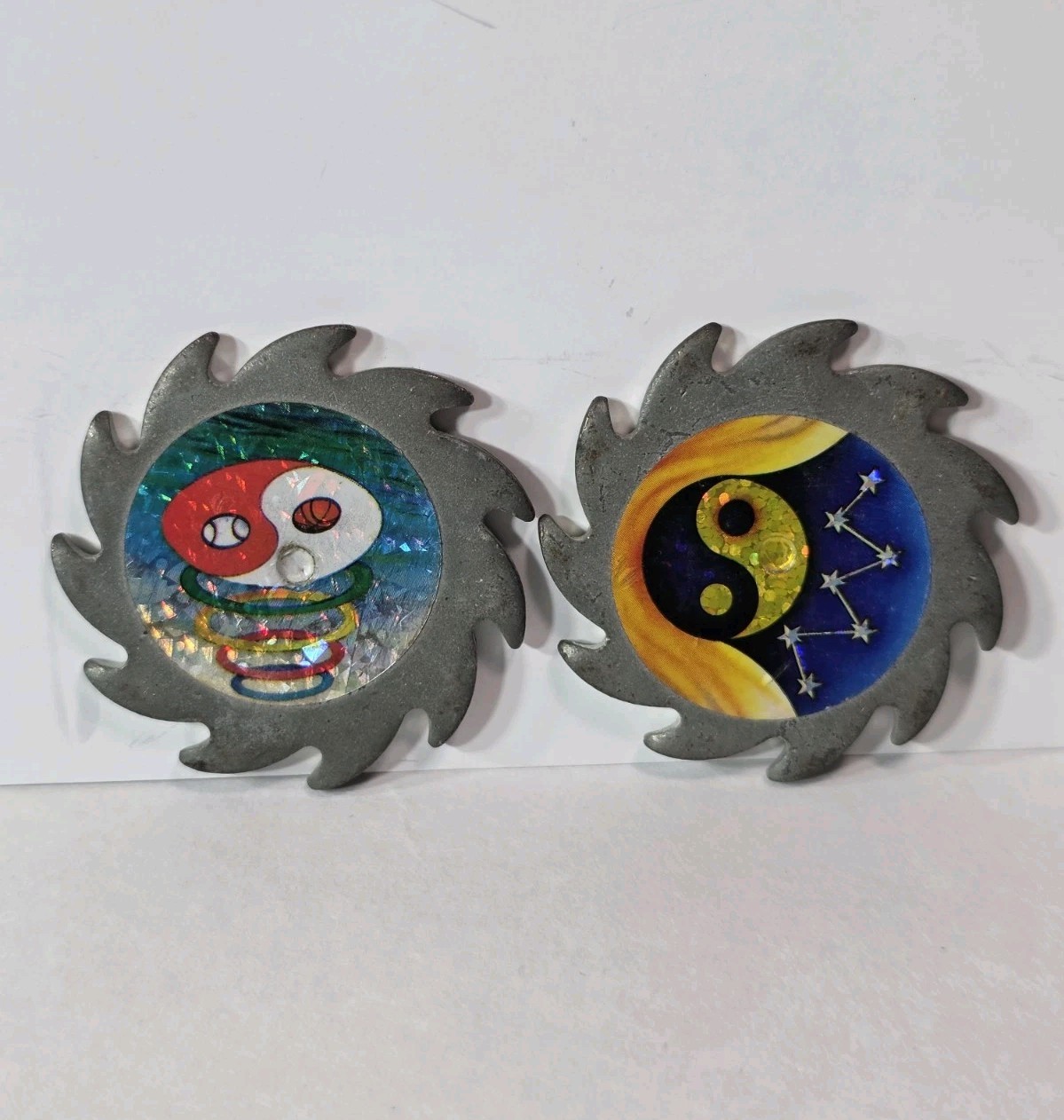 Vintage 1990’s Metal Saw Blade Spinner Pog Slammer Lot Of (2)!! Spins Fast!