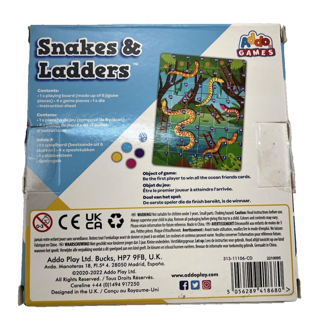 NEW Snakes & Ladders Game, for Kids Ages 3 and up Travel Size Addo games