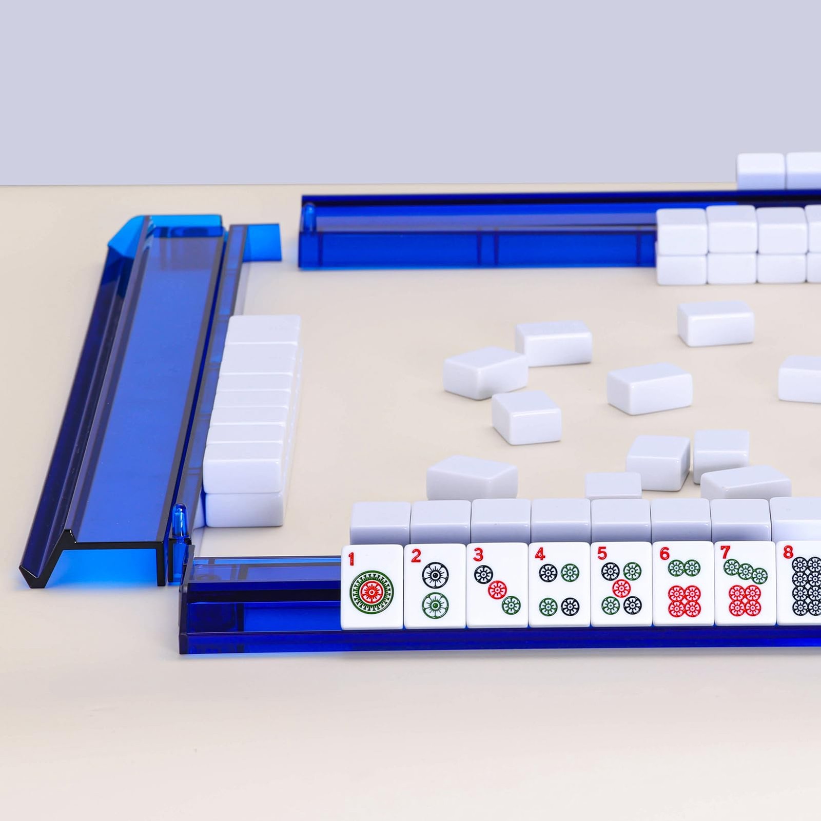 GUSTARIA Mahjong All-in-One Tile Rack & Pusher, Deep Blue Acrylic Mahjong Rac…