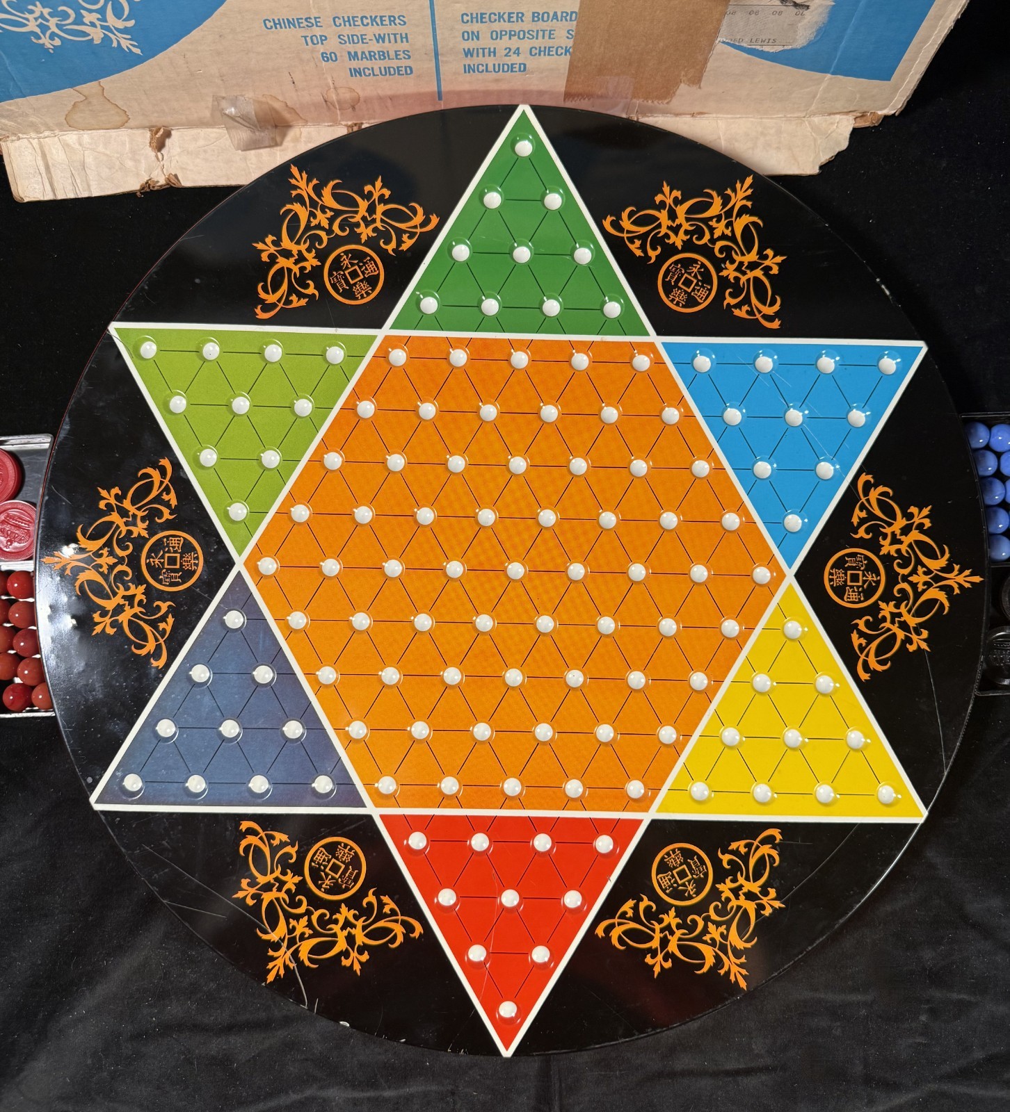 Vintage Ohio Art Chinese & Regular Checkers Metal Game Board & Pieces (B1)