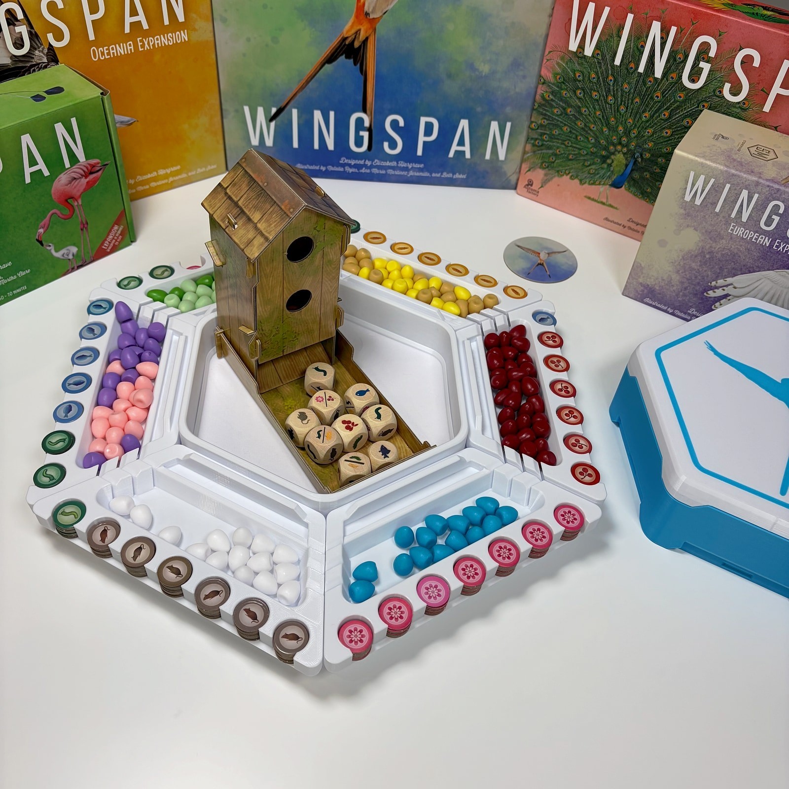 Wingspan Rotating Organizer All Expansion Token Egg Storage 6 Trays Dice Arena