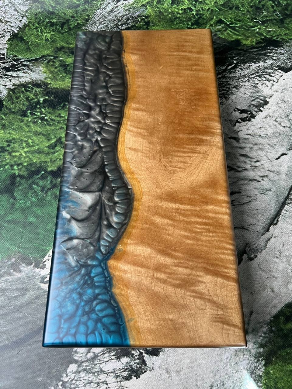 Handmade Wood Epoxy Resin Backgammon Set | Natural Wood Board Game 50×50 cm