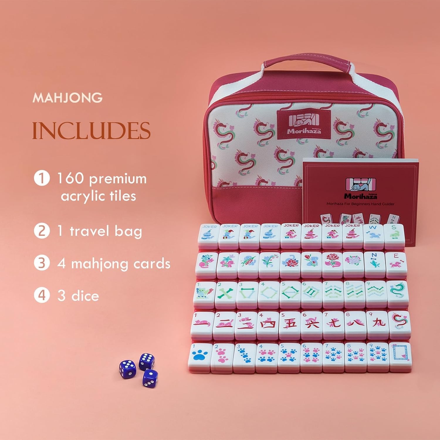Dogs and Cats Themed Mahjong Tile Set – 160 Acrylic Engraved Tiles & American Ma
