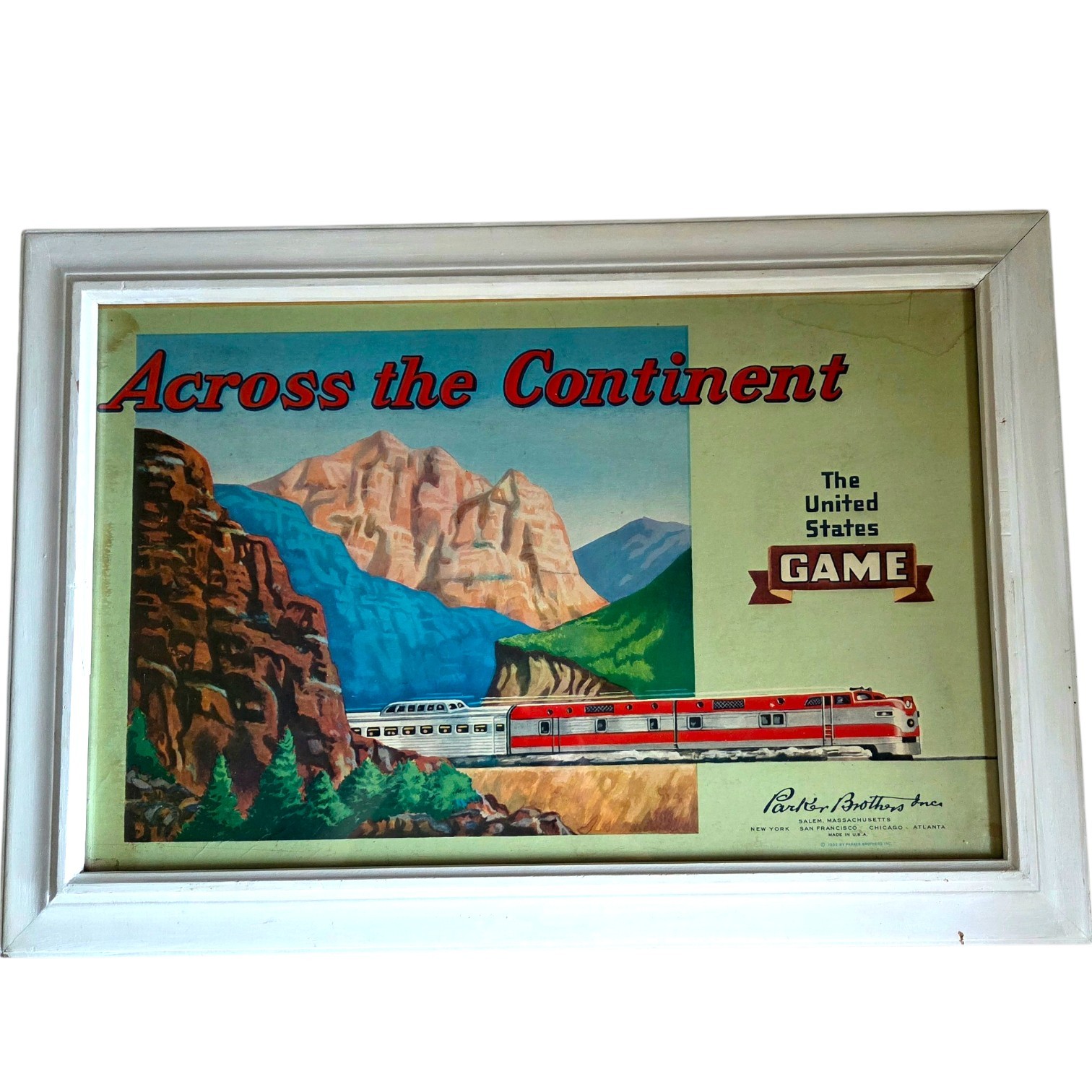 Vintage Framed Board Game Box Lid “Across The Continent ” Train Gaming Decor