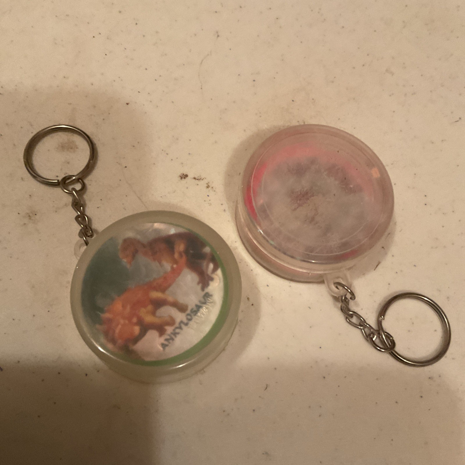 2 Vintage POG Game Pieces Slammers Storage Container Keychain Pogs Keyring Lot