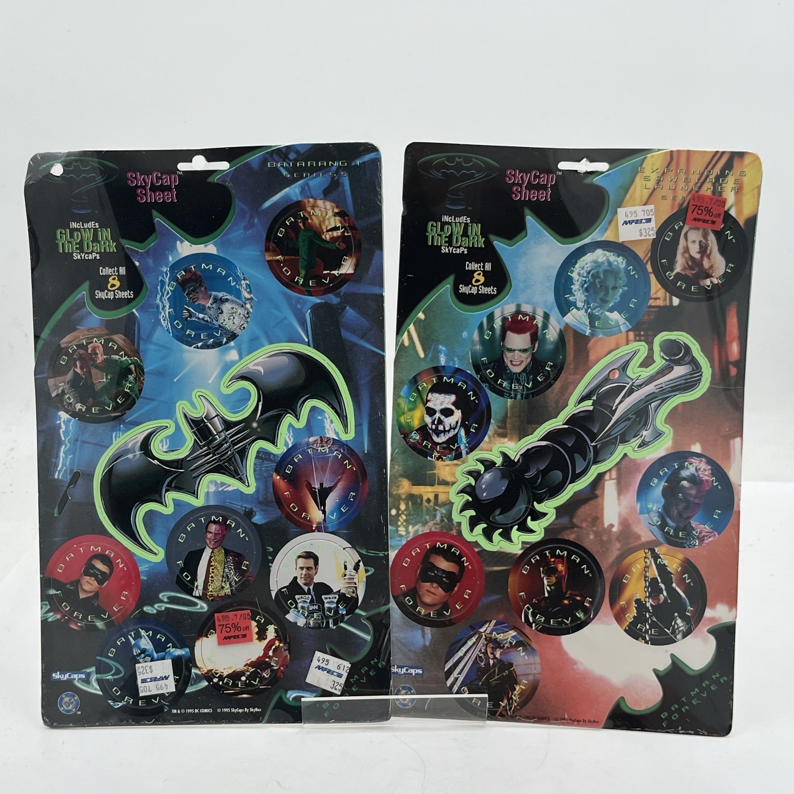 Vintage 1995 Batman Forever SkyCaps Sheet Movie Pogs 2 New And Sealed Cards