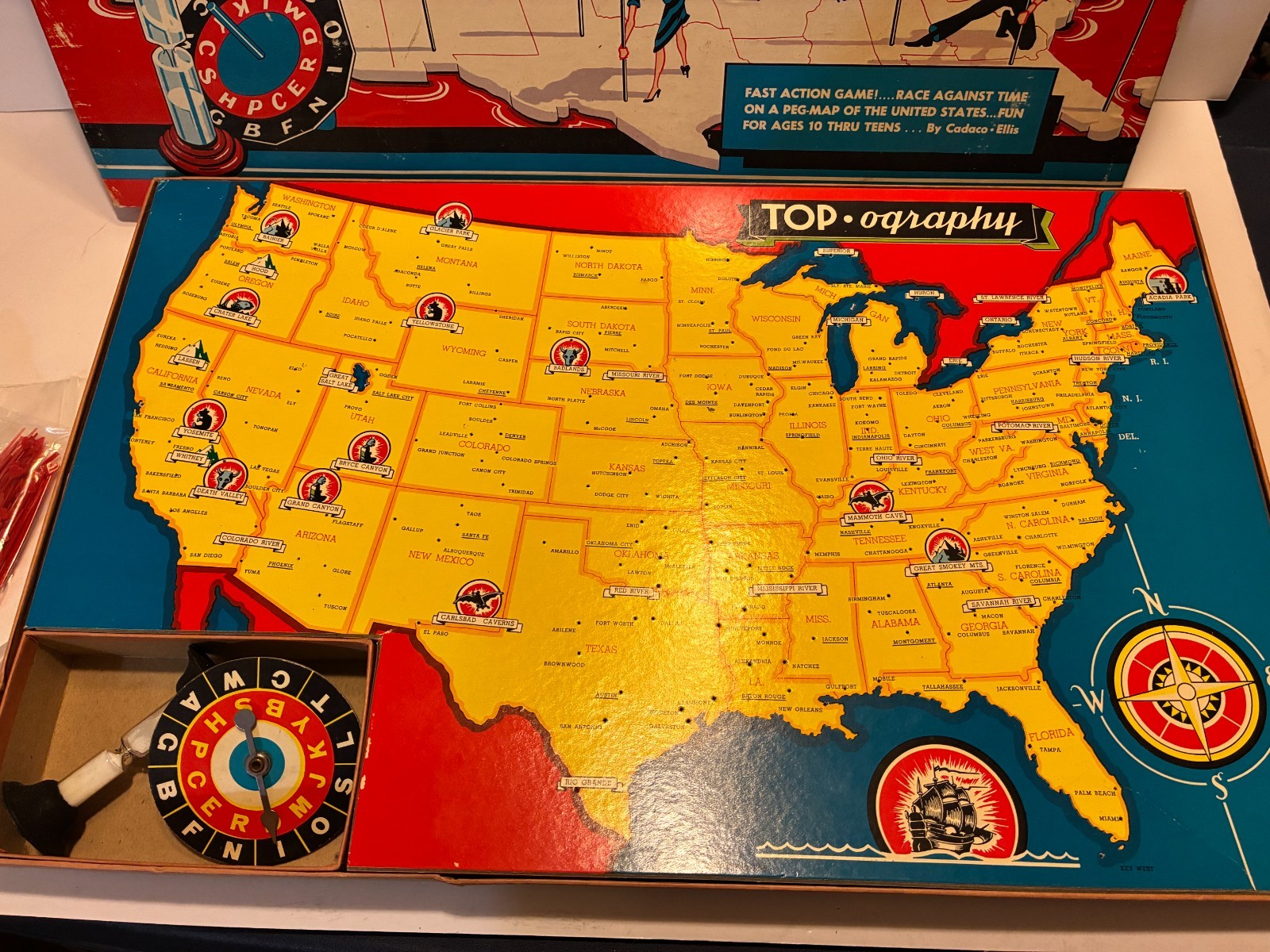 RARE 1954 Cadaco Ellis Top-ography game in Original Box