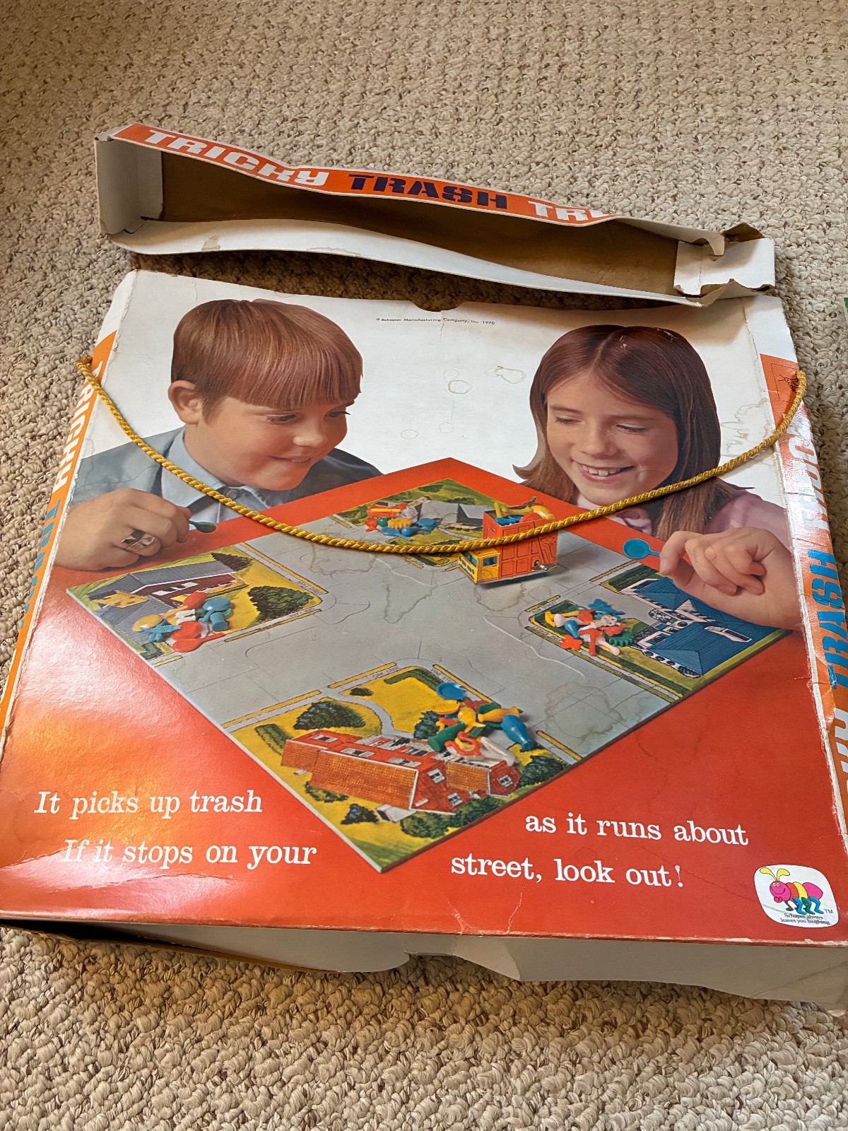 1970 Vintage Tricky Trash Truck Schaper Games Japan Wind Up & Working Tin Litho