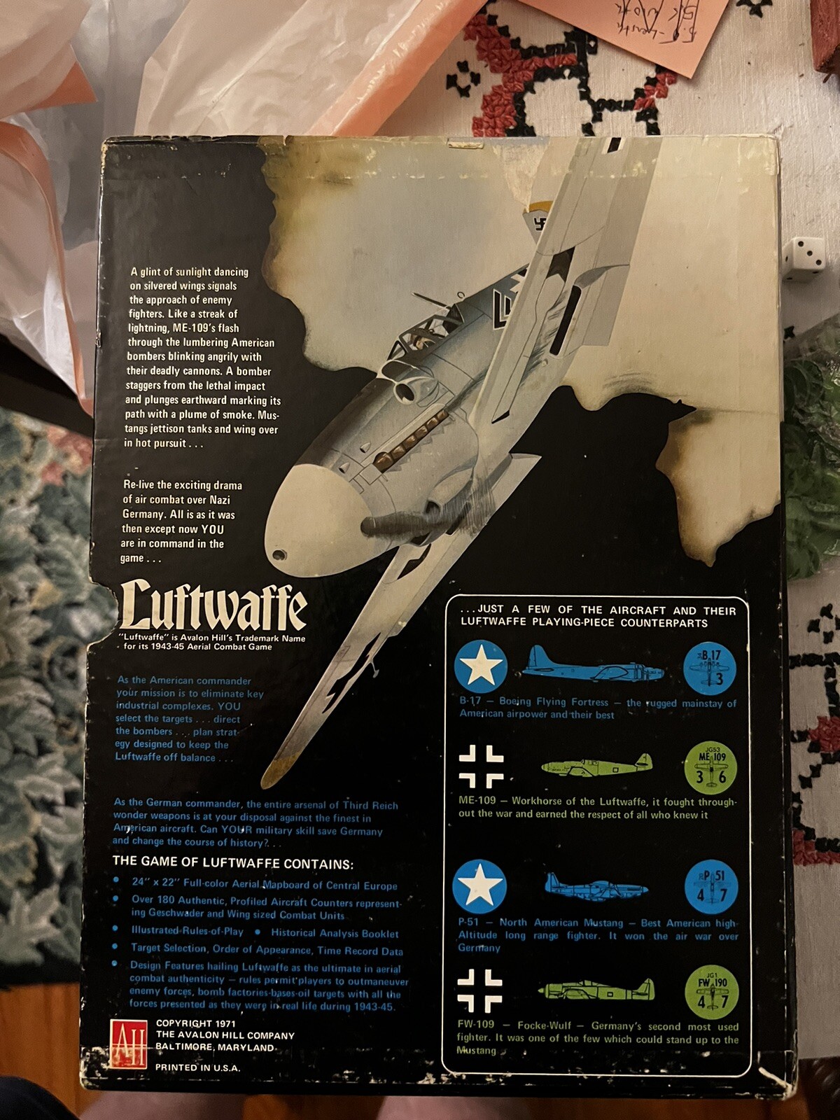 The Avalon Hill Company/Bookcase Game/Luftwaffe/1971