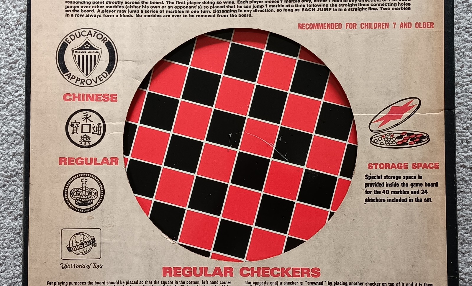 VINTAGE 1960s/70s Ohio Art CHINESE & REGULAR CHECKERS Game #537 Tin Board + BOX