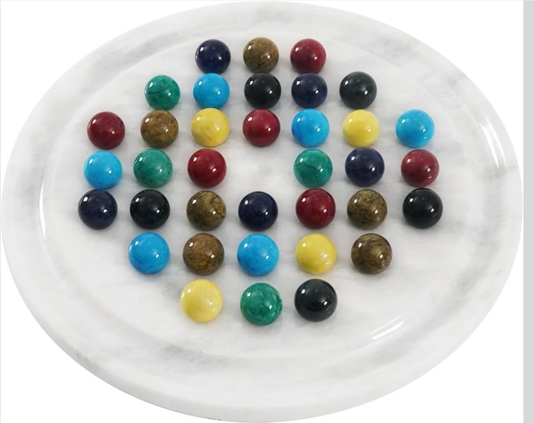NEW 10″ Radicaln White Stone Natural Marble Solitaire Board Game with 42 Marbles