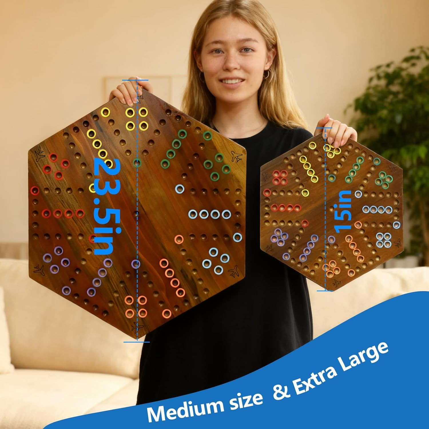 Marble Board Game, 15″ Double-Sided Painted Wooden Waho Speed Trackway Board