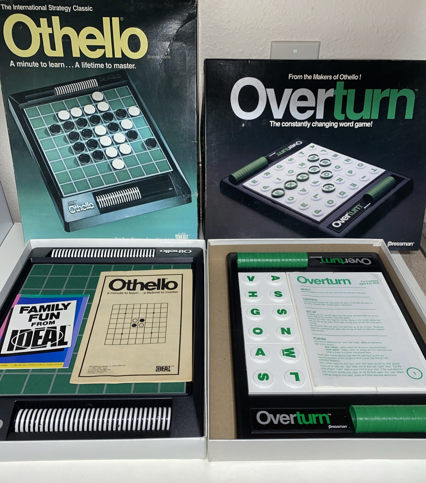 Othello 1984 & Overturn 1993 Board Games Strategy Vintage COMPLETE VG