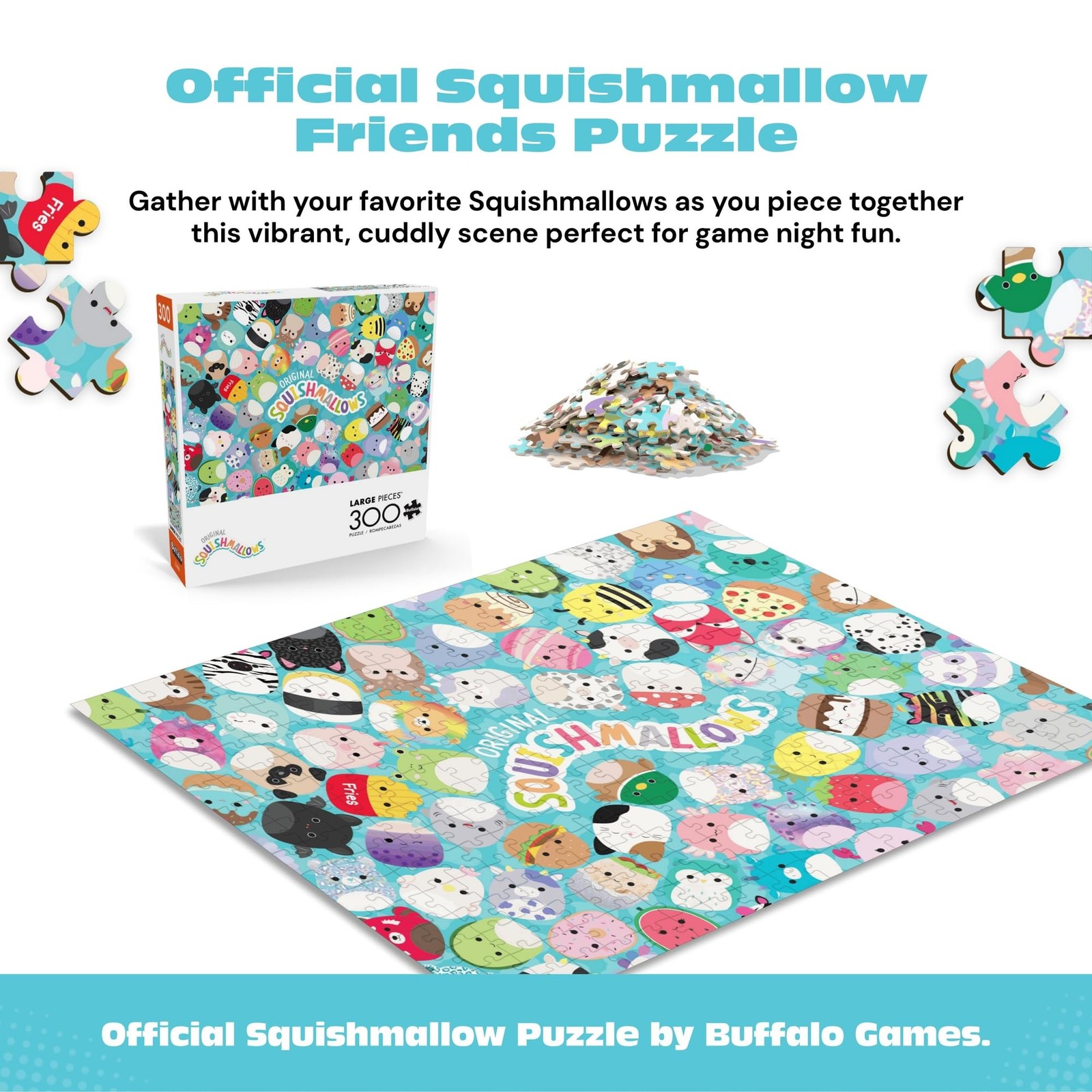 Jigsaw Puzzle 300 Piece Friends 21.25 x 15 in Large Squishmallow Buffalo Games