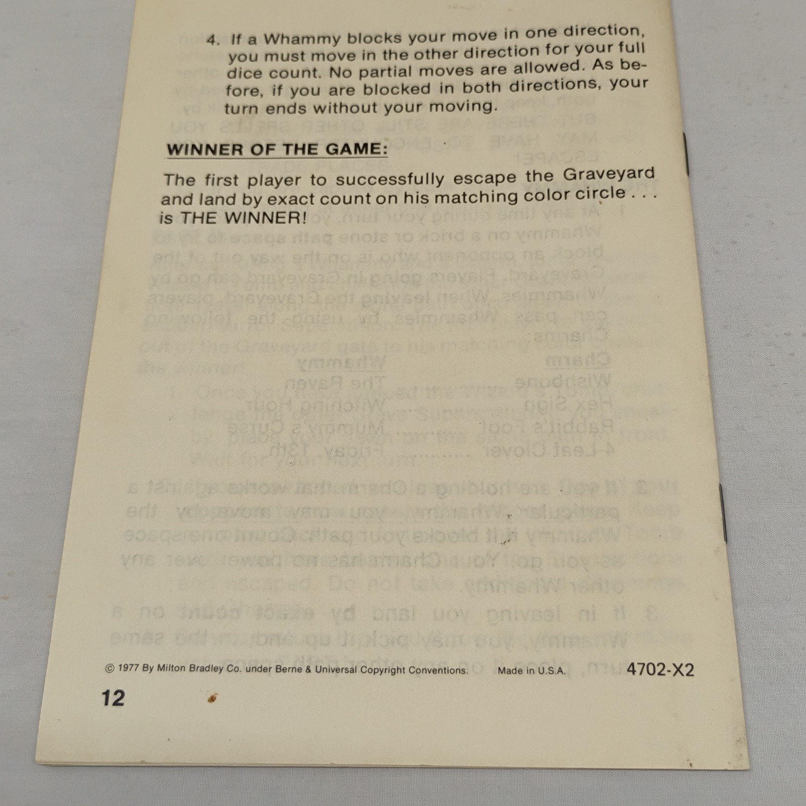 Instructions Manual Superstition Milton Bradley 1977 Board Game Replacement