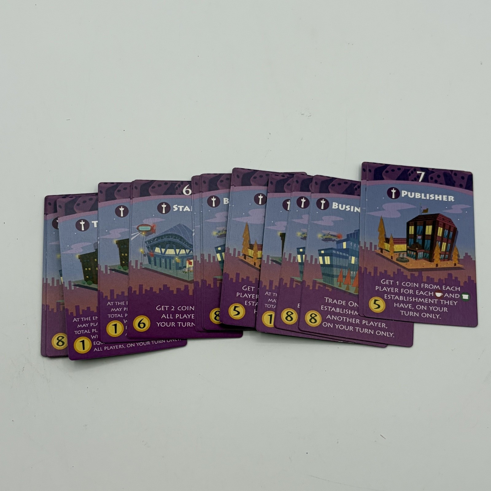 Machi Koro Bright Lights Big City IDW Games Replacement Parts 25 Purple Cards