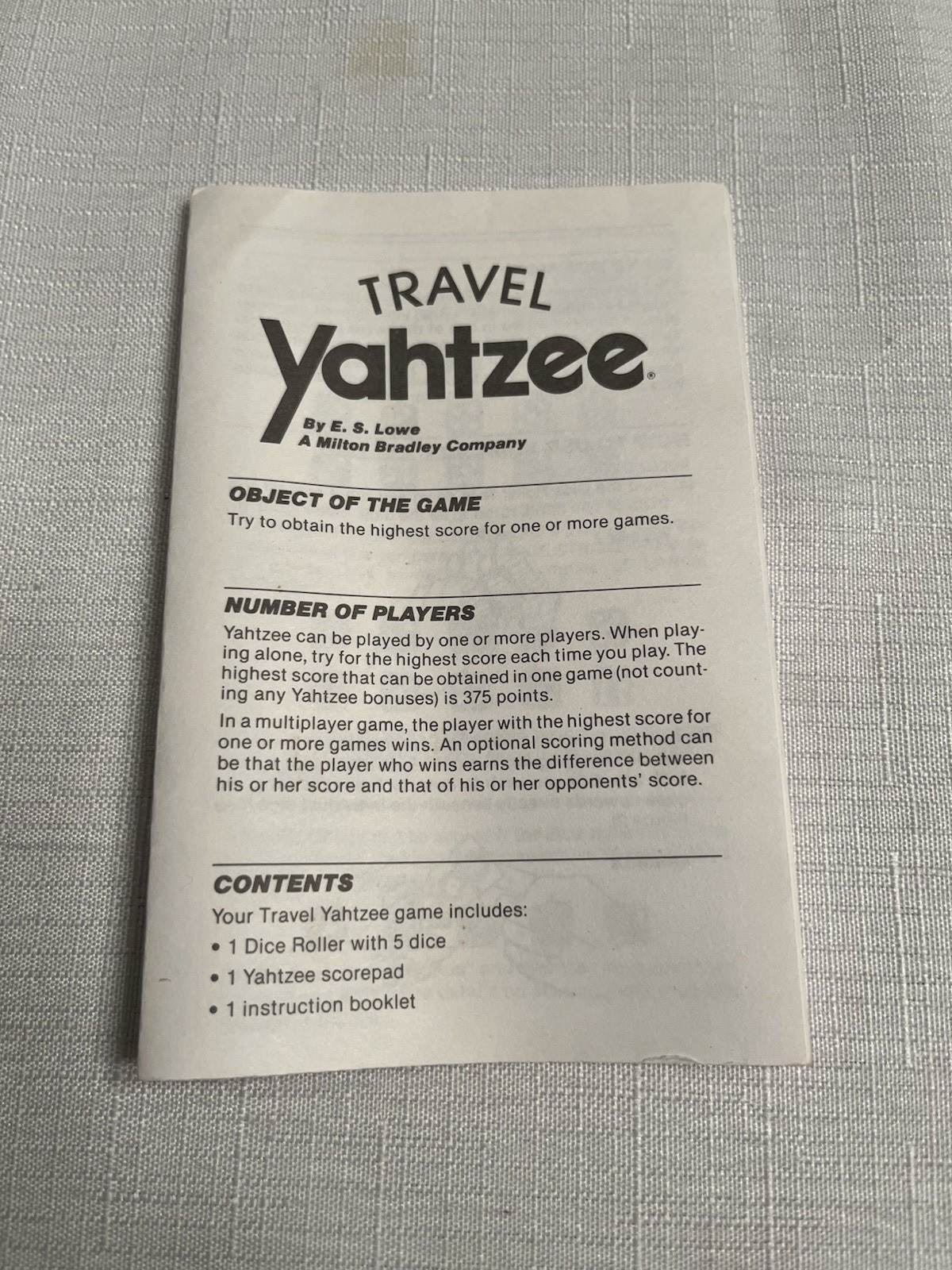 Vintage 1989 Milton Bradley Travel Classic Yahtzee Game Ages 8+~Complete