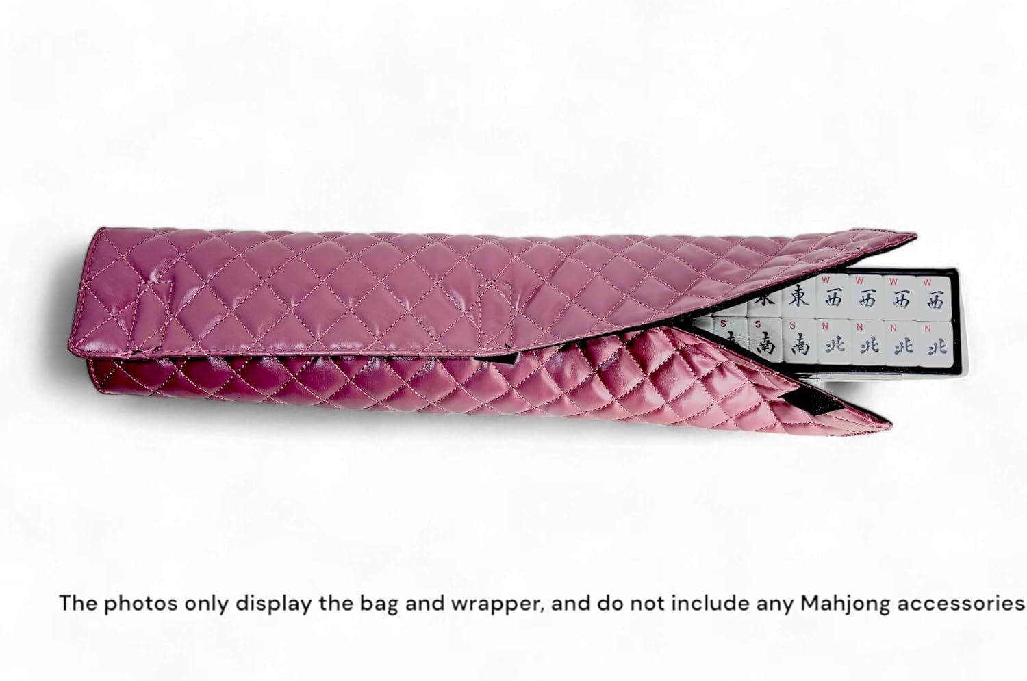 “Purple Pink”Quilted PU Leather Mahjong Carry Bag with Zippered Storage Pocket.
