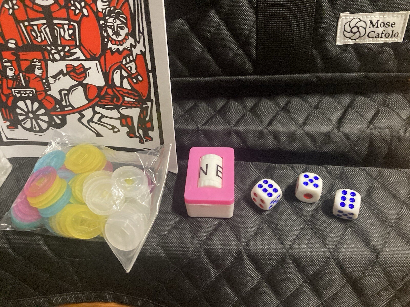American Mahjong 166 Tiles Red Quilted Bag 4 Color Pushers/Racks Mahjong Set