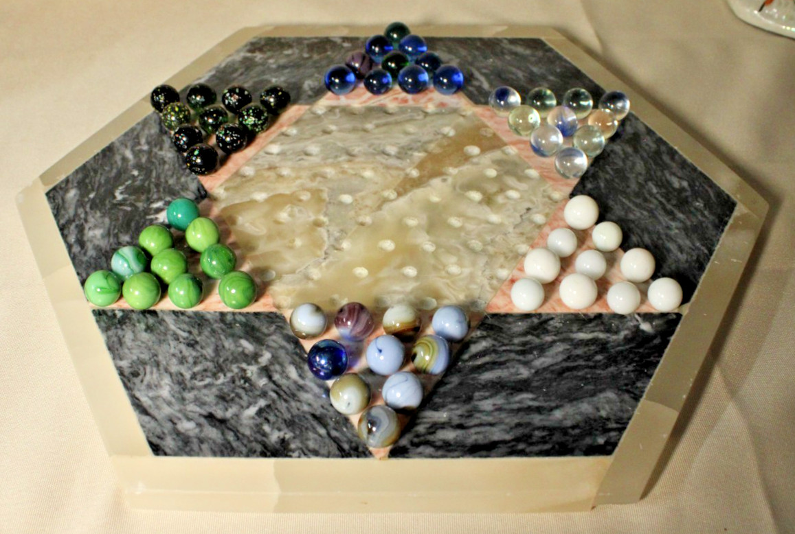 Vintage Quartz Marble Onyx Chinese Checkers Board Natural Stone with VTG Marbles