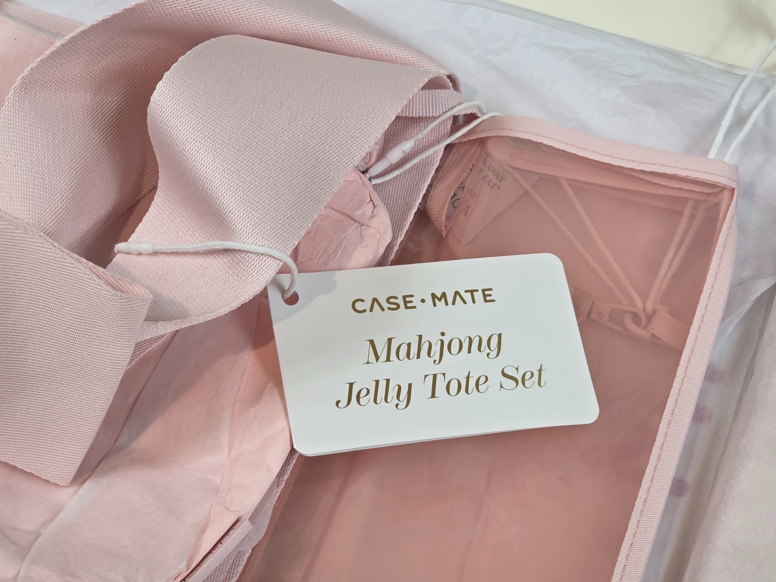 Case-Mate Mahjong Jelly Tote Set Ballet Pink Bow 4-Piece Clear Bag Rack Sleeve