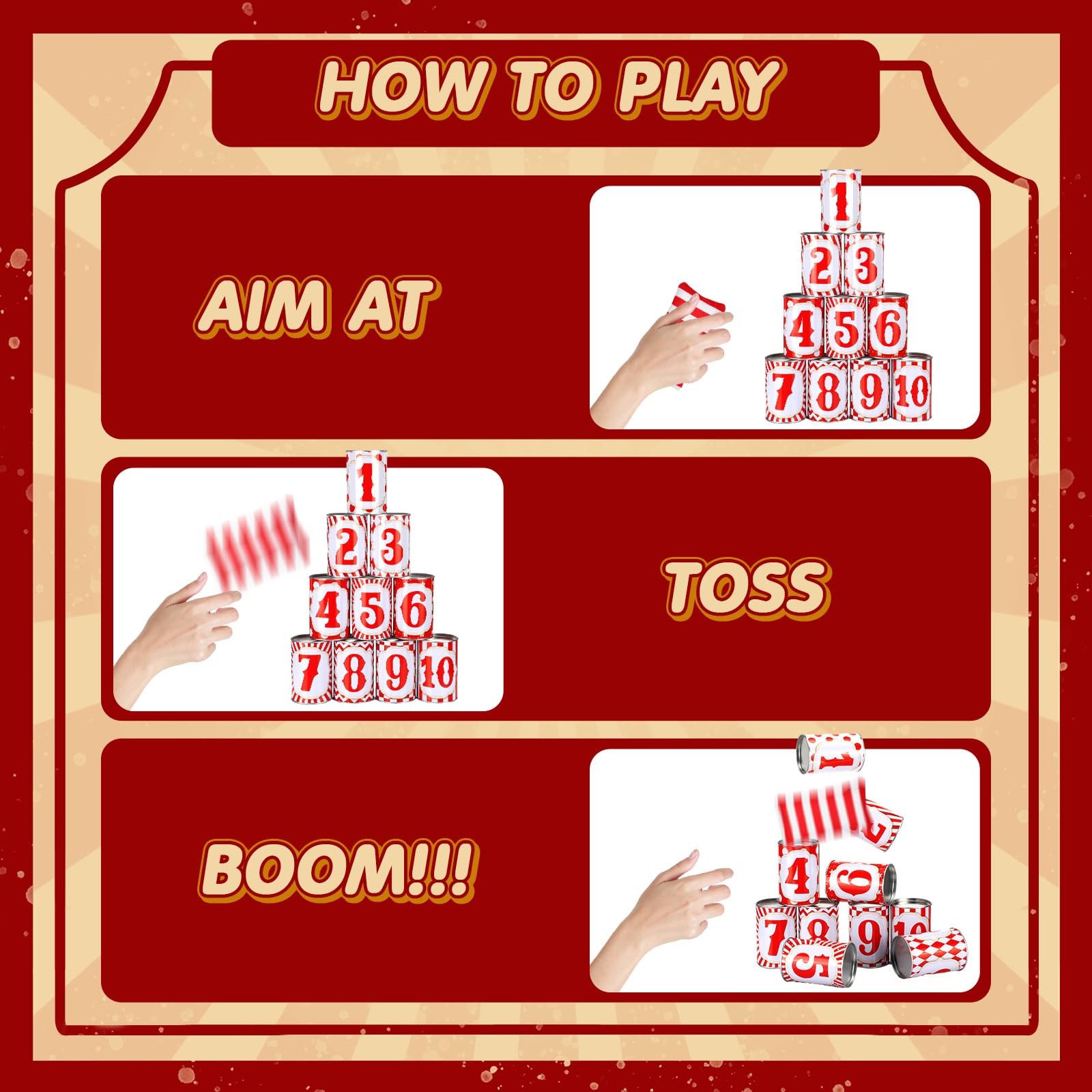 Bean Bag Toss Game 13 Pcs Carnival Can 10 Tin Cans PullCrease Games Easter Party