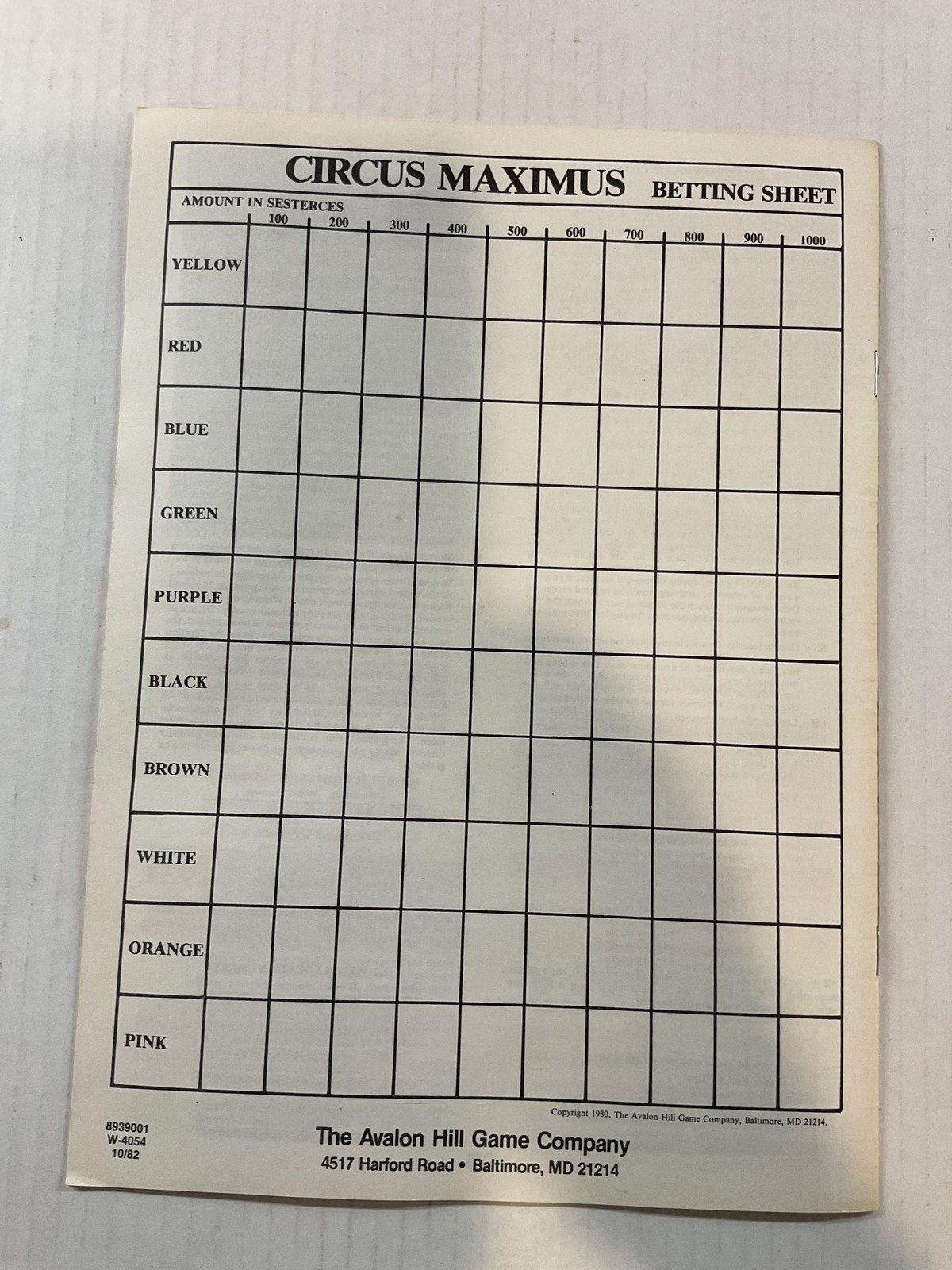 Vintage The Avalon Hill Game Company Circus Maximus Rulebook Replacement