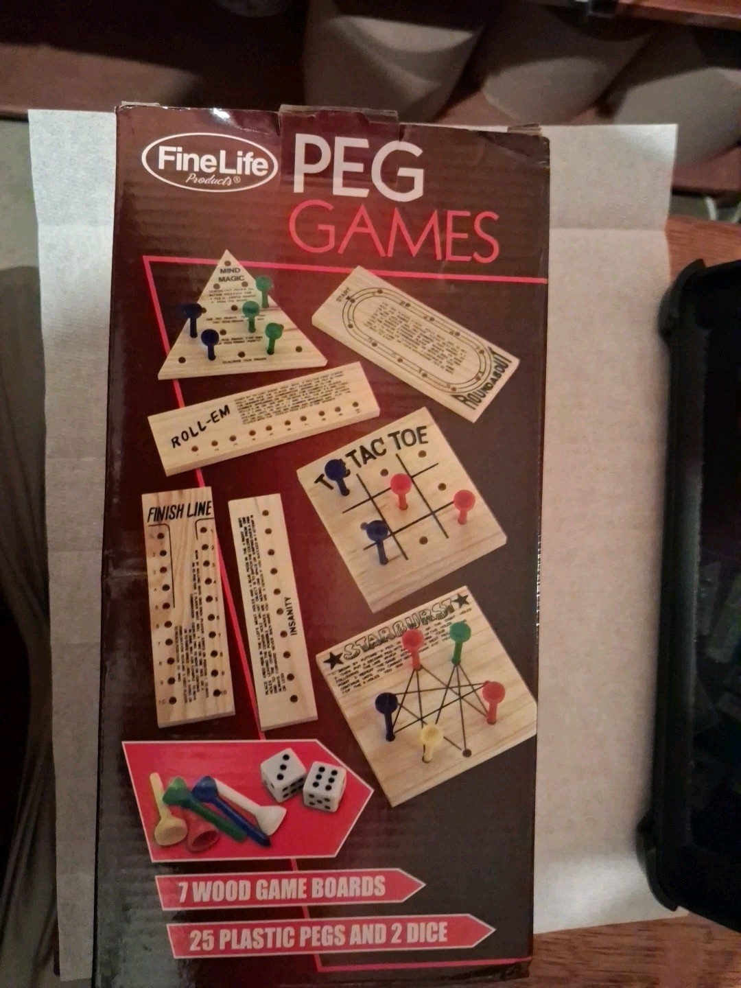 NEW! 7 Wood GAME boards GOOD FOR CAR TRIPS! FineLife Peg Games Brain Teasers FUN