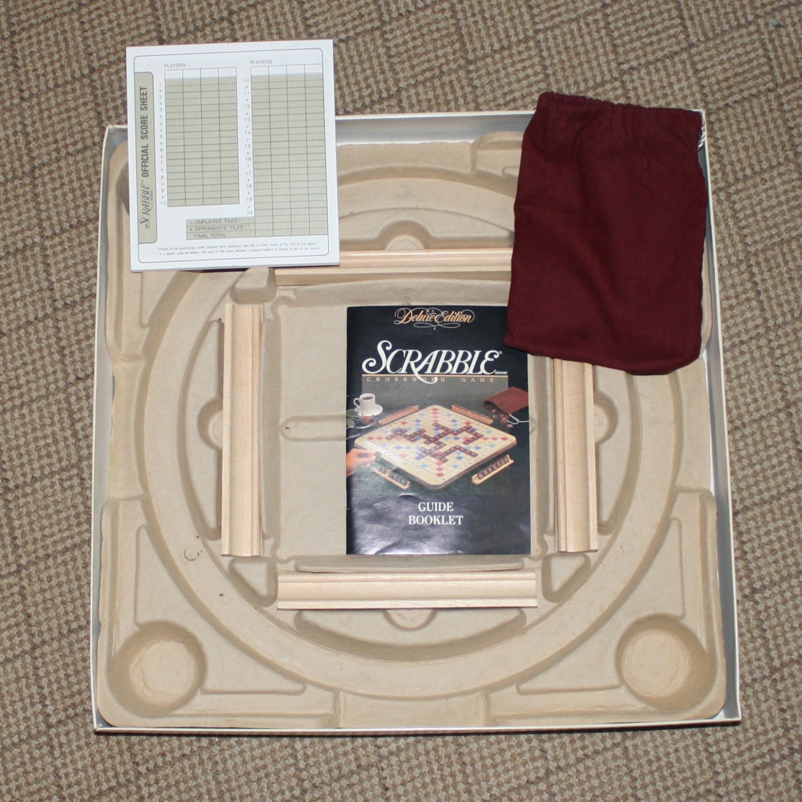 Scrabble Deluxe Edition Crossword Game with Turntable Base Red Tiles 1989