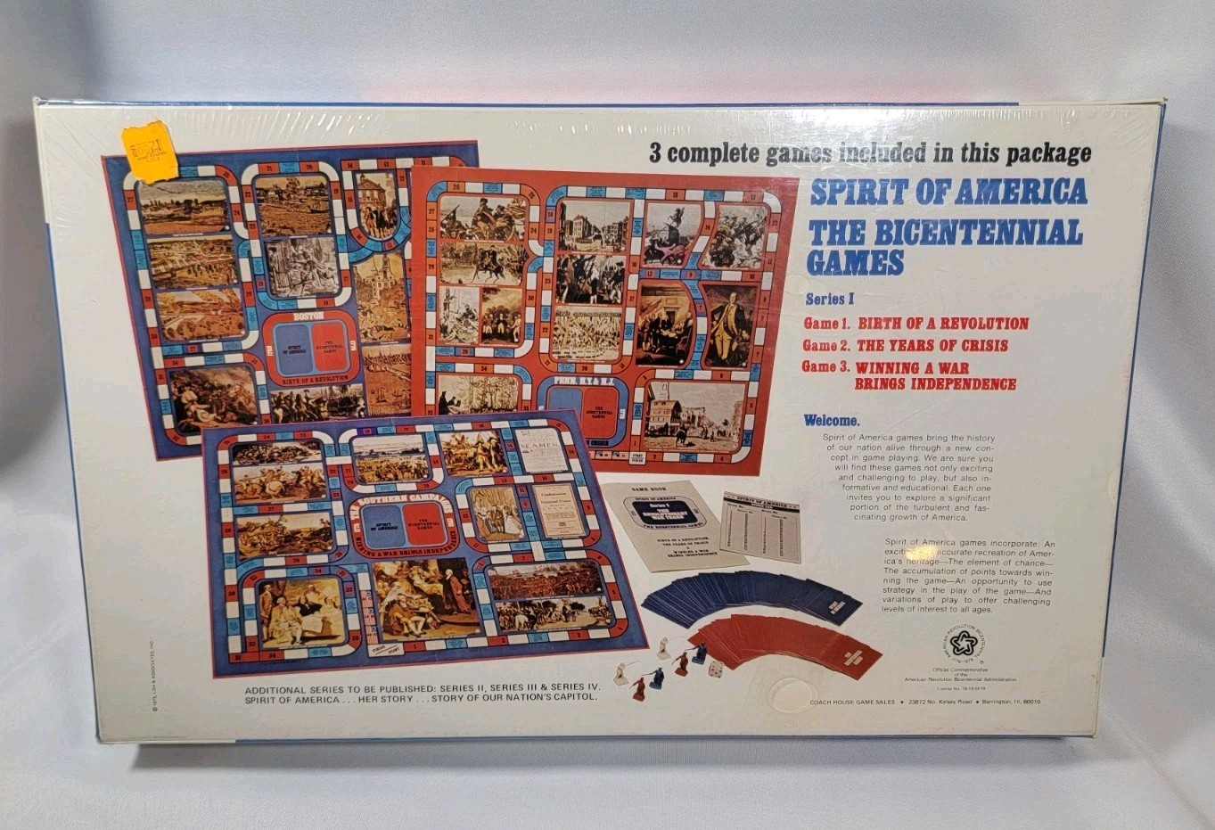 Vintage 1975 Coach House “THE BICENTENNIAL GAMES” 3 Board Games In 1 NEW Sealed