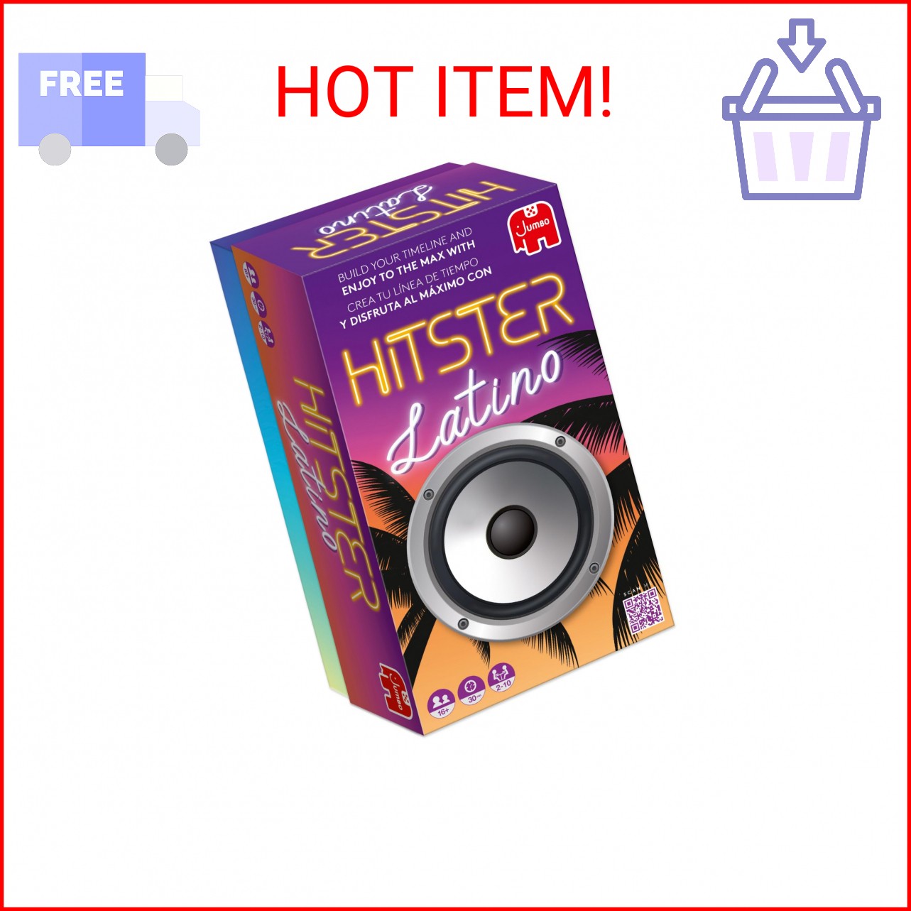 Jumbo Hitster – Latino, Fun Music Quiz Card Game, 2-10 Players – 300 Latin Music