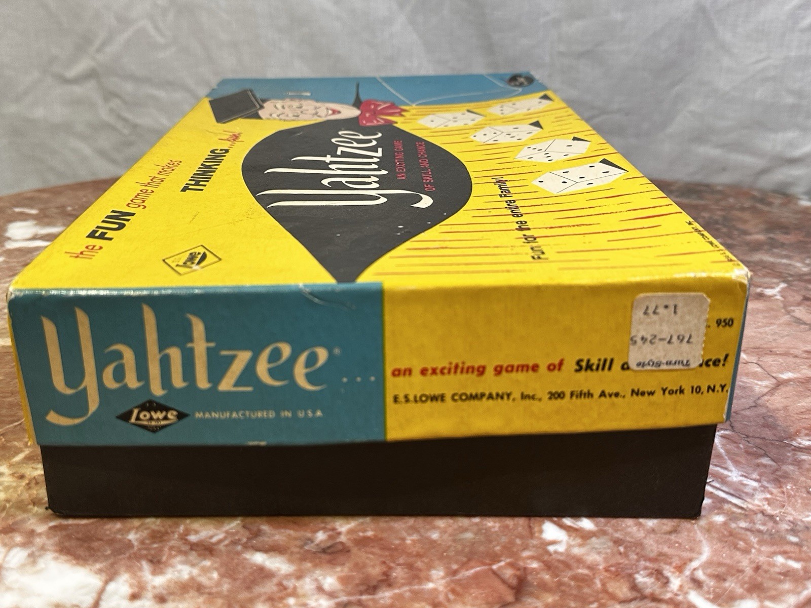 Vintage Yahtzee Game E.S. Lowe Co. 1956 1972 Complete Dice Cup Chips Score Cards