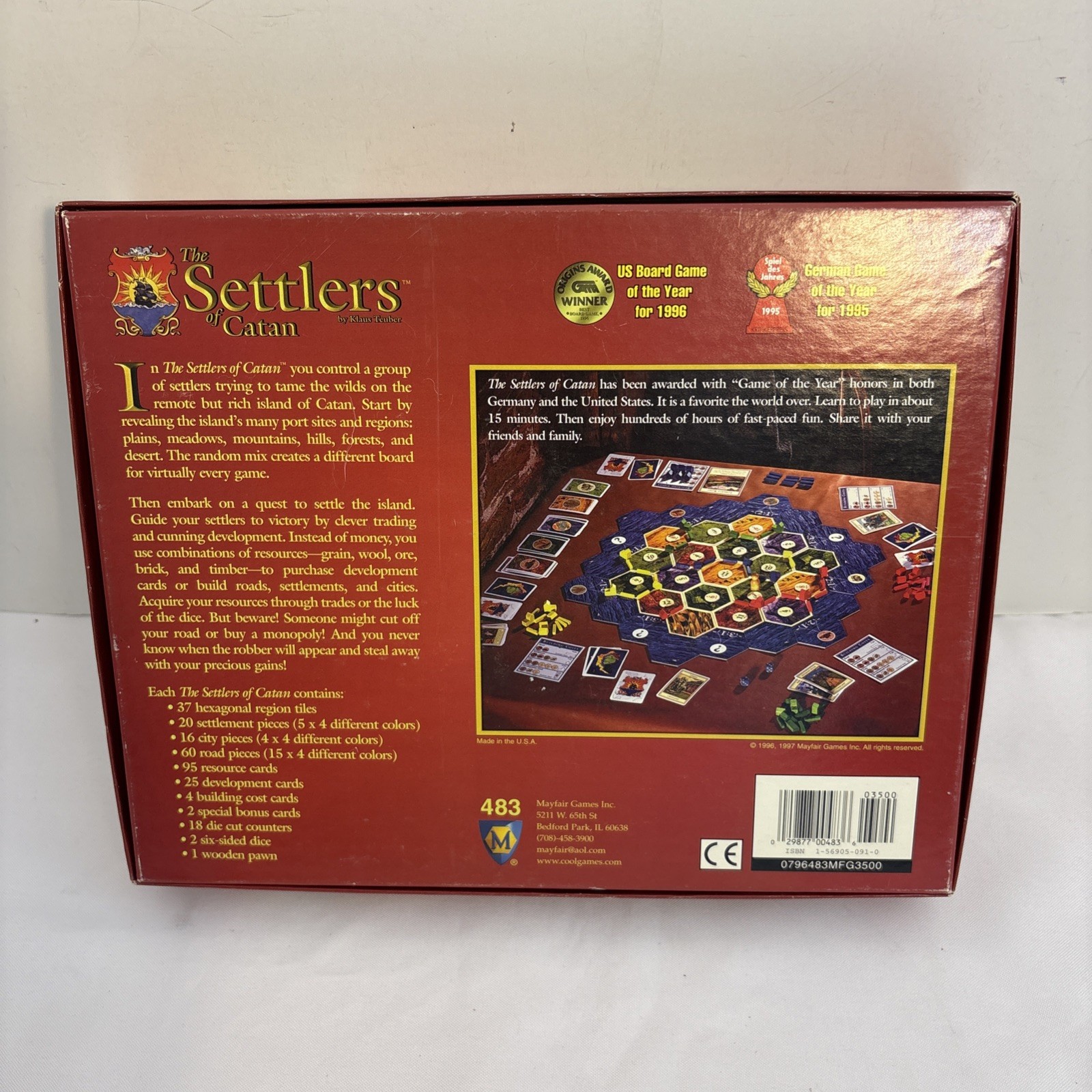 The Settlers of Catan by Klaus Teuber 1997 Mayfair Games #483 COMPLETE Vintage