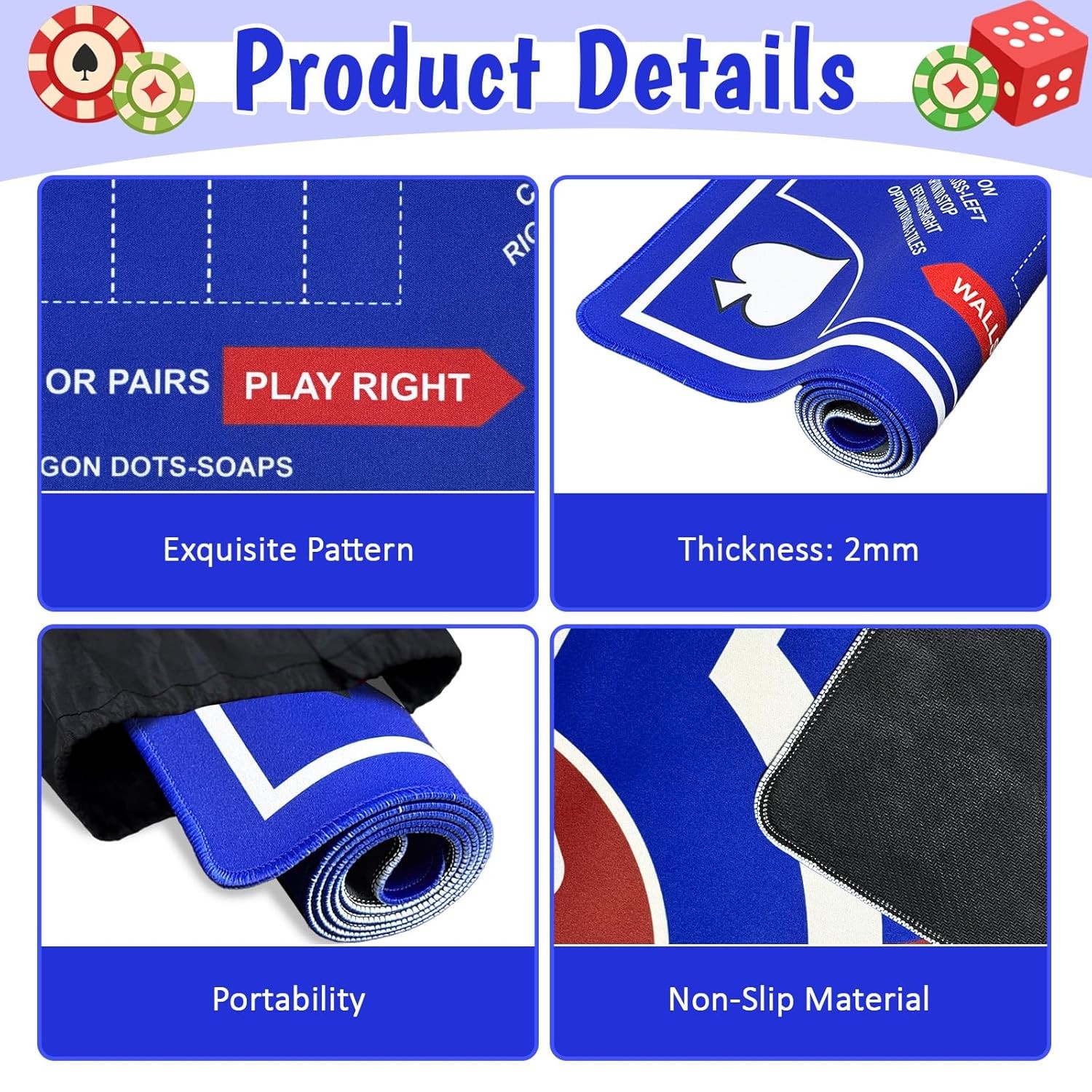 American Mahjong Mat 31.5×31.5 Inch Non-Slip Table Mahjong Game Mat with Rules