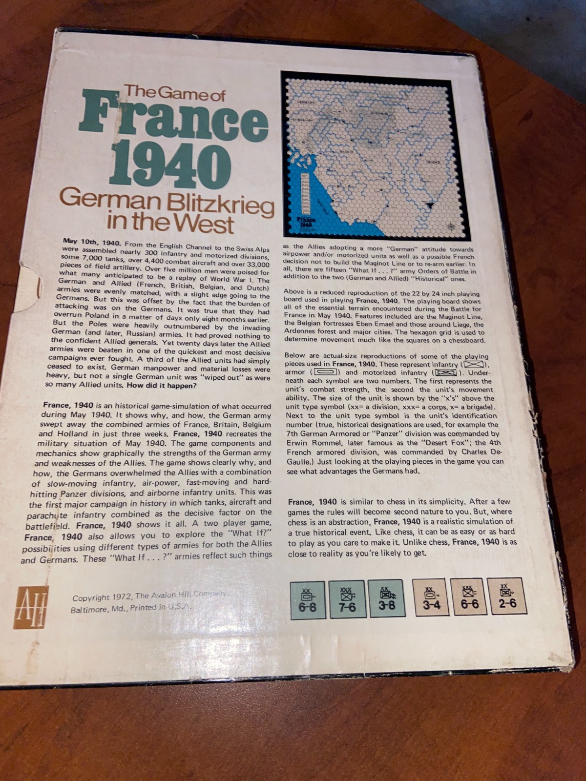 Vintage Avalon Hill The Game Of France 1940 Bookcase Board Game 1972