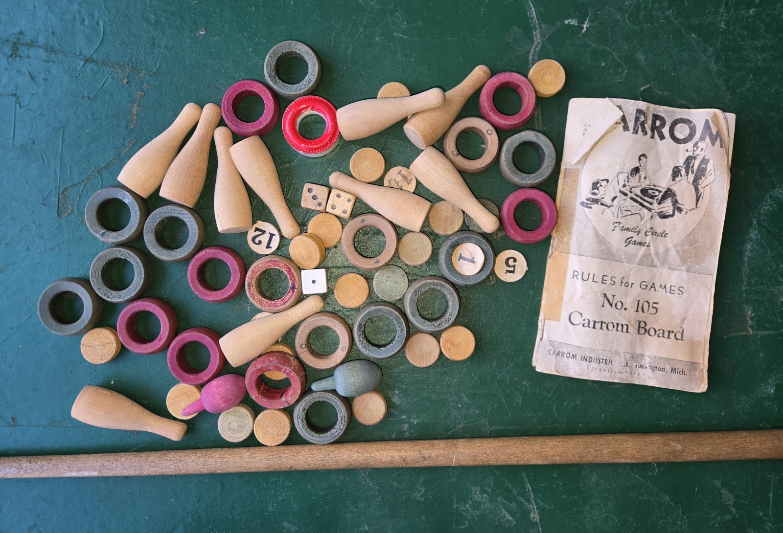 Carrom Wood Game Board #85 Vintage Original Box And Some Pieces And Instructions