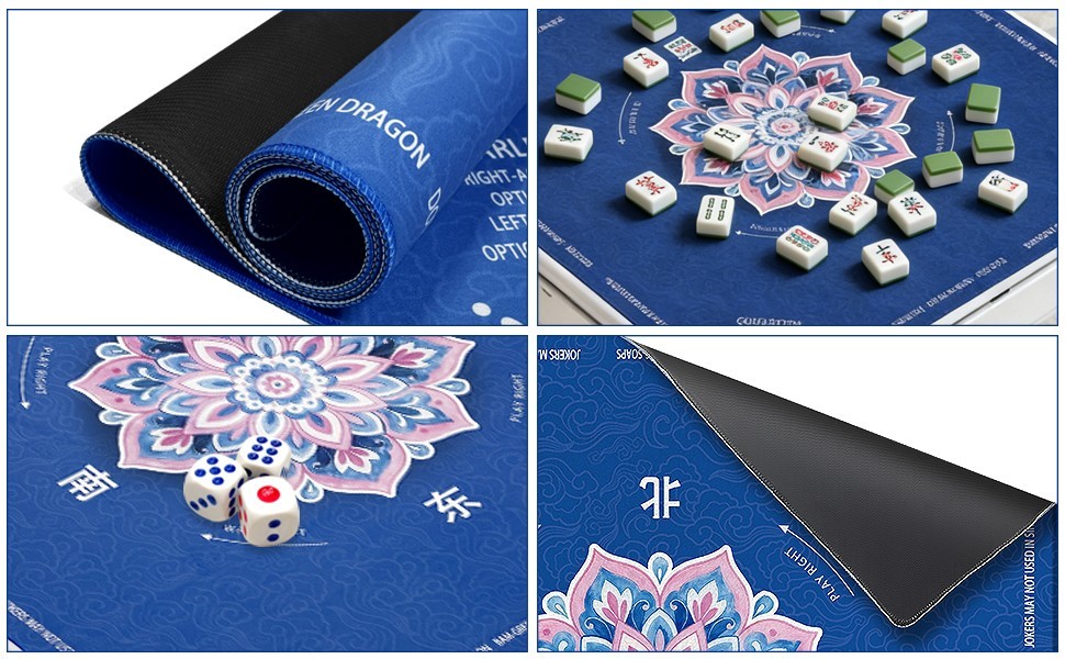 Mahjong Mat for Table 31.5″X31.5″ Rubber American Mahjong Mat with Rules NonSlip