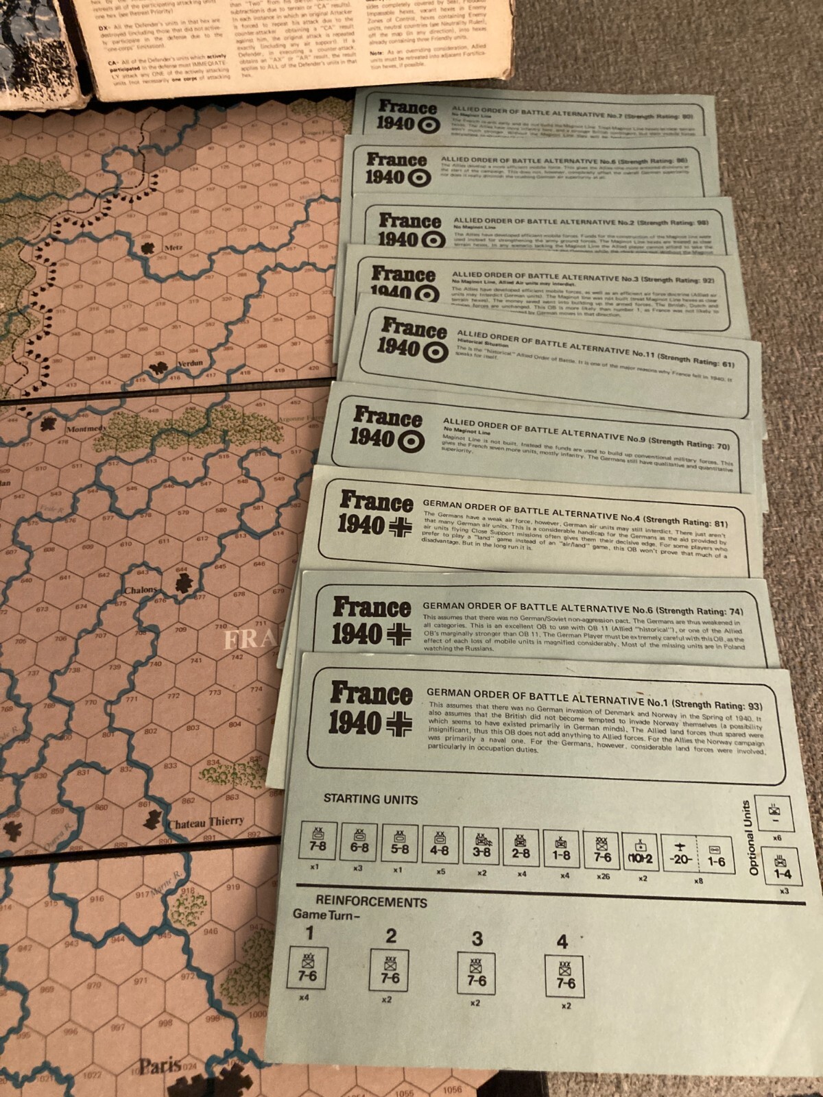 ORIG 1972 FRANCE, 1940 AVALON HILL BOARD GAME 840 APPEARS COMPLETE~GERMAN BLITZ