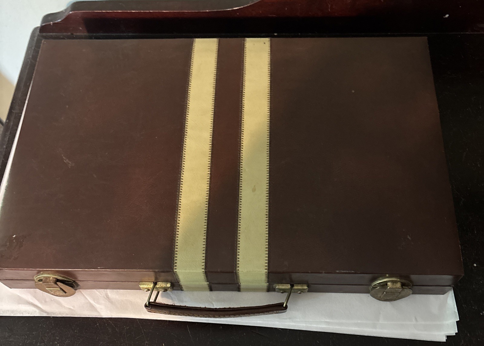 Vintage Backgammon Game Set Faux Leather Brown Case 15×10 NOT Complete Travel