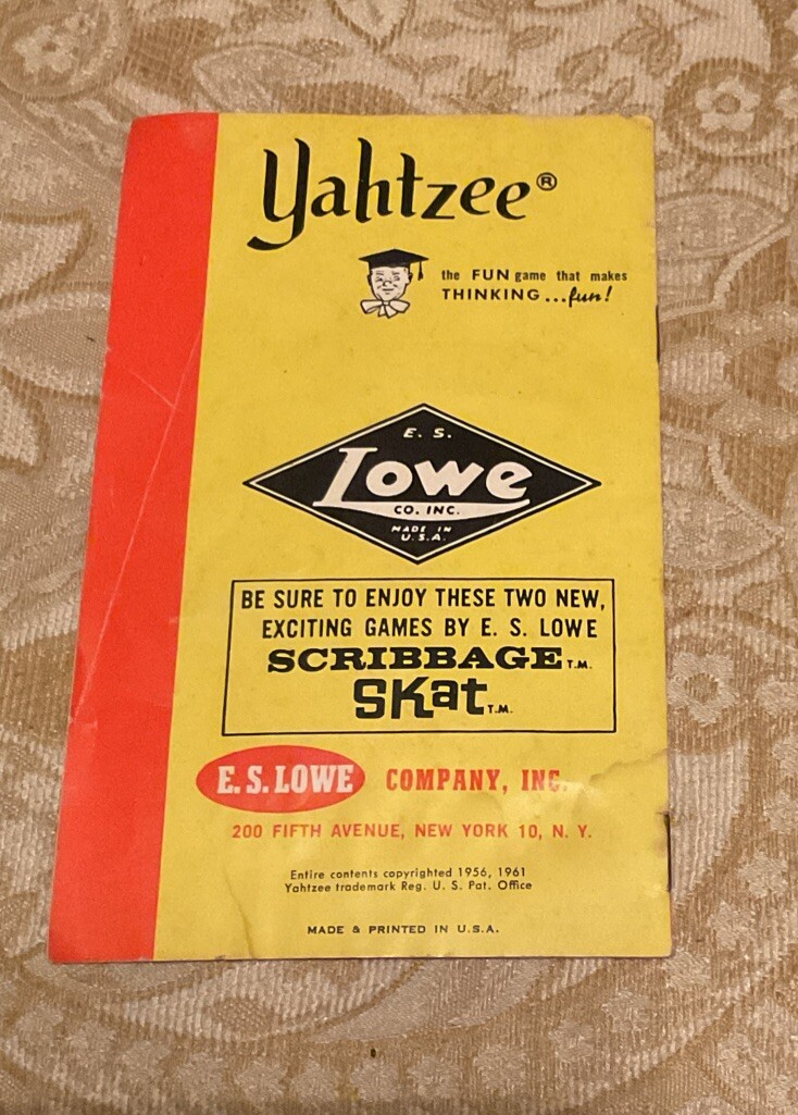Vintage 1950’s-60’s Yahtzee – Replacement Rule Book – E.S. Lowe Co