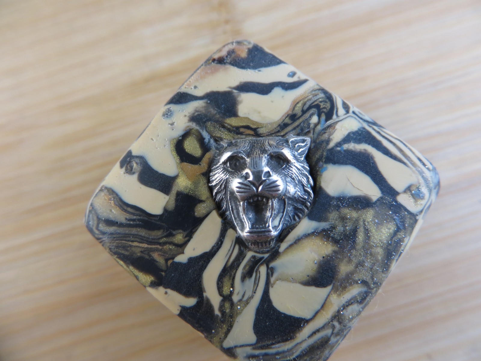 Jena’s Handmade Backgammon Doubling Cube Blue Tan Sterling Silver Wild Cat #410